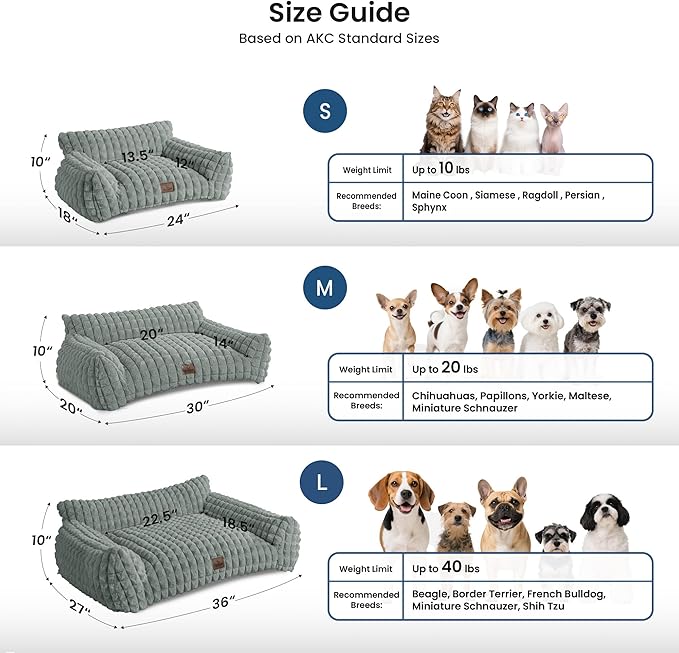 Cute Cat Couch Bed – Supportive & Fluffy Pet Sofa with Faux Rabbit Fur Washable Cover in 3D Diamond Pattern, 24" Grey