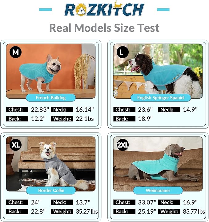 ROZKITCH Dog Clothes Boy Girl Medium, Double-Sided Plush Sweatshirt, Winter Coat Walks in Cold or Wet Weather for Small Breeds Bluegreen M