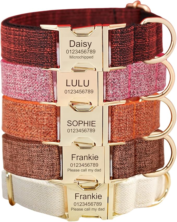 Custom Engraved Dog Collar with Name and Phone Number, Personalized for Small, Medium, and Large Dogs (Tweed)