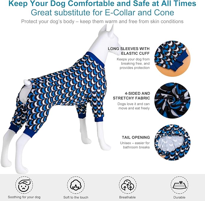 LovinPet Jammies for Large Dogs - Anti Licking & Anxiety Calming Dog Shirt, Lightweight Stretchy Summertime Print, Pitbull Shirt, Large Dogs Onesie, Pitbull Clothes, Dog Costume for Parties, Black 2XL