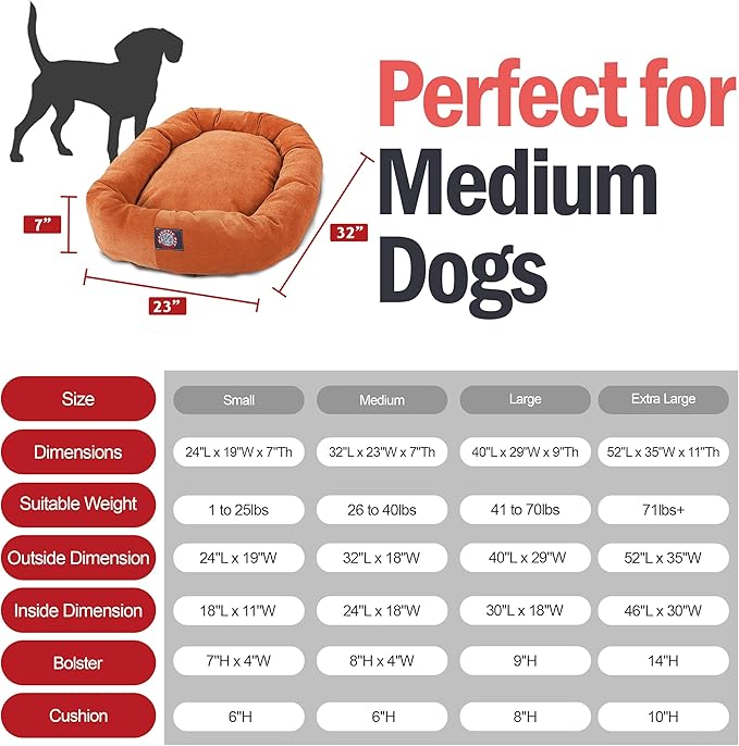 Majestic Pet 32 Inch Micro Velvet Calming Dog Bed Washable – Cozy Soft Round Dog Bed with Spine for Head Support - Fluffy Donut Puppy Mat 32x23x7 (inch) Medium – Orange (2025)