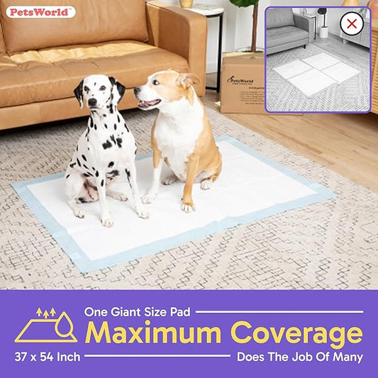 PETSWORLD Enormous Dog Training & Potty Pads, 37x54 inch - Tear Resistant with Strong Leak-Proof Backing, Optional Adhesive Tape, 100 Count