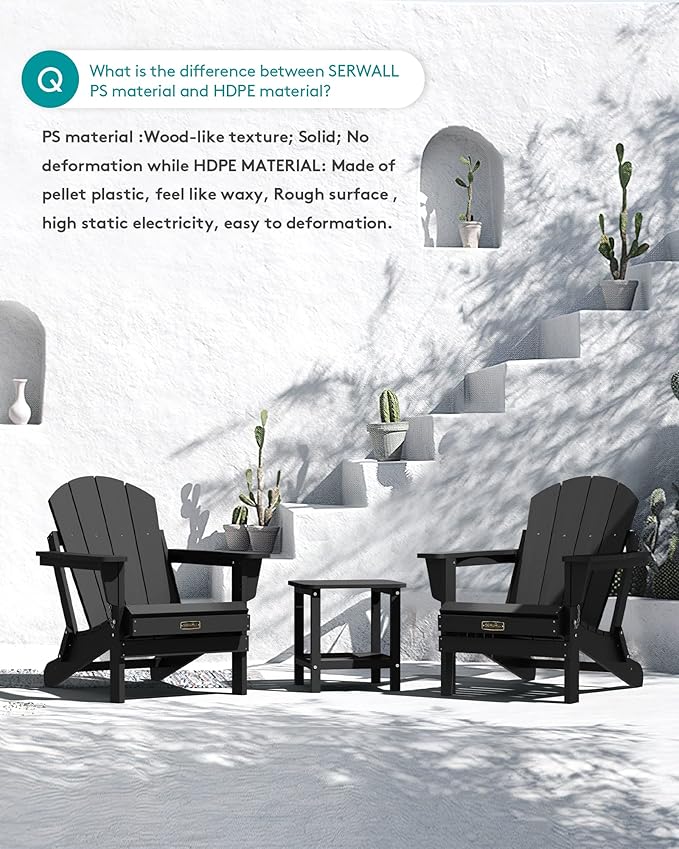 SERWALL Folding Adirondack Chairs Patio Chairs Lawn Chair Outdoor Weather Resistant for Patio Garden, Backyard Deck, Fire Pit - Black