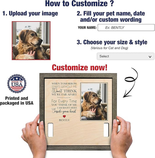 Personalized Dog Picture Pet Loss Sign Frames Cat Passed Away Gift Wood Sign Pet Picture Frame Heaven Sympathy Gifts for Christmas Memorial Plaques for Cat Picture Frames