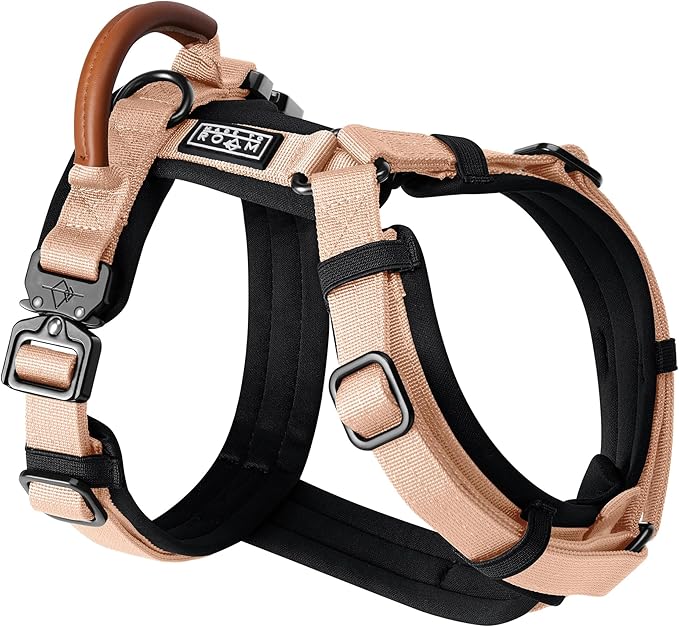MADE TO ROAM Premium Explorer Harness - Y-Shaped Dog Harness with Adjustable Durable Nylon, Soft Padding, Metal Buckles and Leather Handle for Small, Medium, Large Dogs (Carolina Blooms, Size 1)