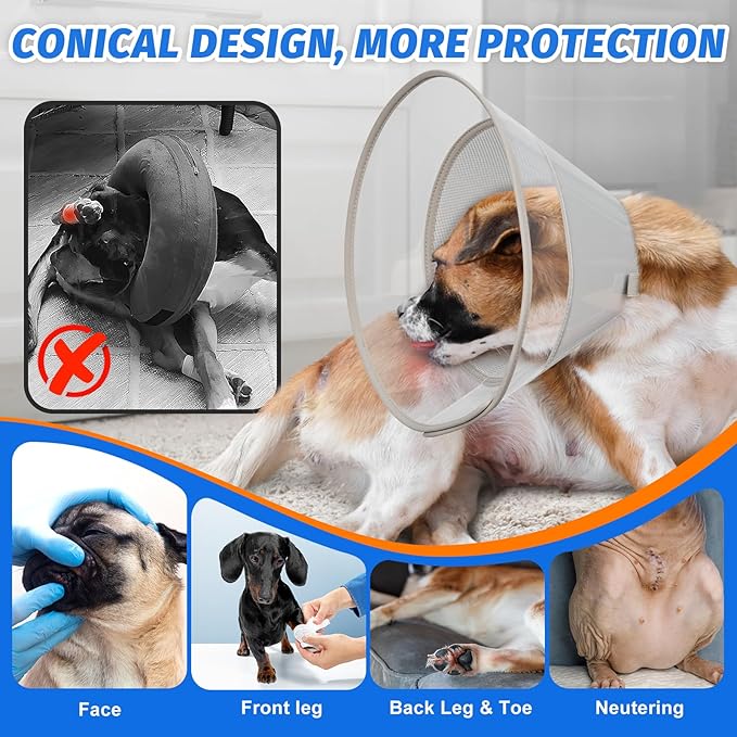 Dog Cone Collar with Soft Liner to Stop Licking, Elizabeth Recovery Collar After Surgery for Large Medium Dogs, Comfortable Pet Head Cone Alternative for Neutering Spay Injury (2XL)