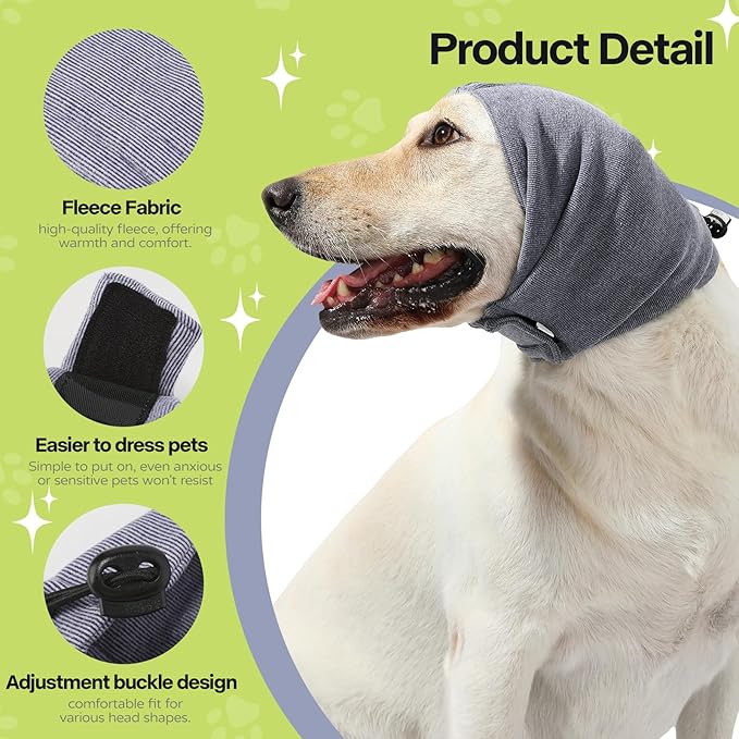 Dog Reducing Noise Hoodies - Dog Ear Covers for Bath, Thunderstorms & Anxiety Relief - Warm, Windproof Ear Cover Hat