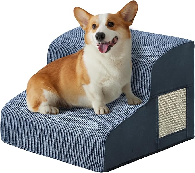 Dogs Steps for Bed, Dog Stairs for Small Dogs, 2-Step Dog Ramp for Bed, Couch, Sofa, and Chairs, Non-Slip Bottom Design, Cat Scratching, High Density Foam Portable Pet Step, Indoor, Navy
