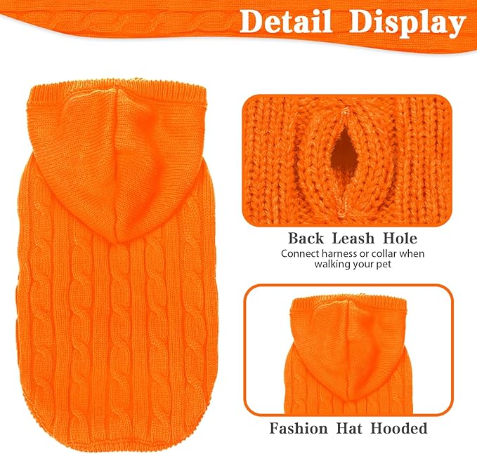 PUPTECK Winter Dog Cat Sweater Coat - Soft Cold Weather Clothes Knitwear for Kitties & Small Dogs Indoor Outdoor Walking Warm, Knitted Classic for Doggies Kitties Girls Boys, Orange L