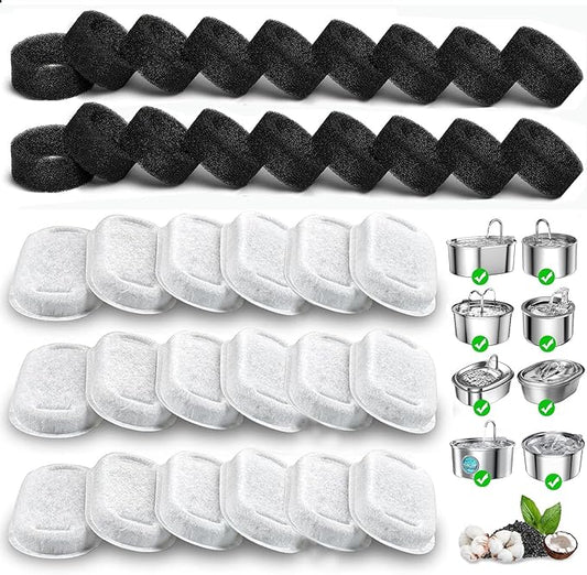 Cat Water Fountain Filters, 36 Pack Replacement Filters for 108oz/3.2L& 67oz/2L Stainless Steel Dog Water Fountain