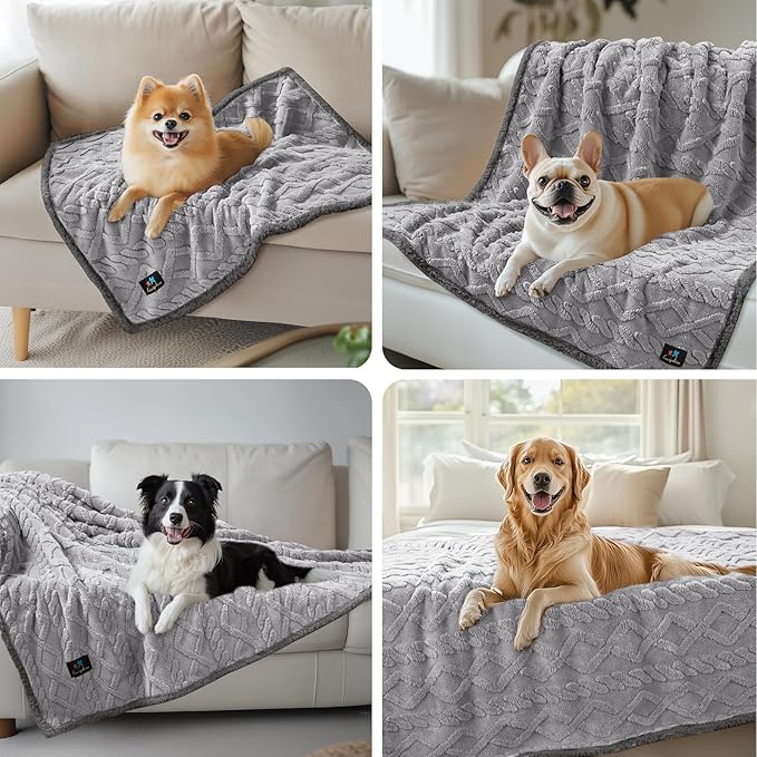Luciphia Waterproof Pet Blanket, Liquid Pee Proof Dog Blankets for Sofa Bed Couch, Reversible Sherpa Fleece Furniture Protector Cover for Small Medium Large Dogs Cats,Light Grey Small（40" x 28"）