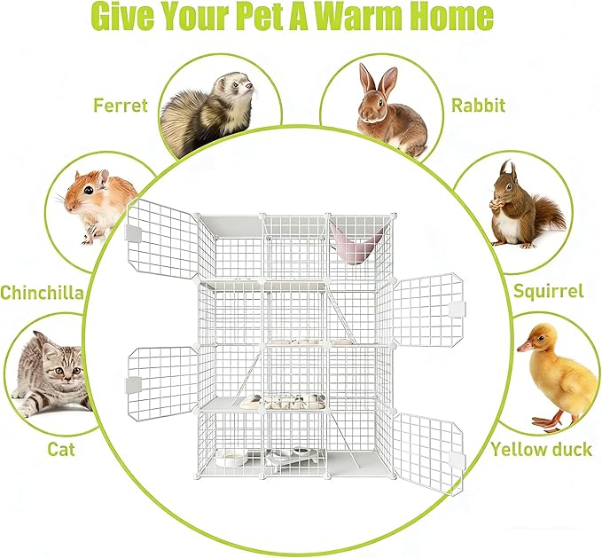Large Cat Cage Enclosure Indoor DIY Cat Playpen Pet Home Small Animal House Detachable Metal Wire Kennels Crate Large Exercise Place Ideal for 1-4 Cat (White, 41.3" Lx14 Wx55 H, 1)