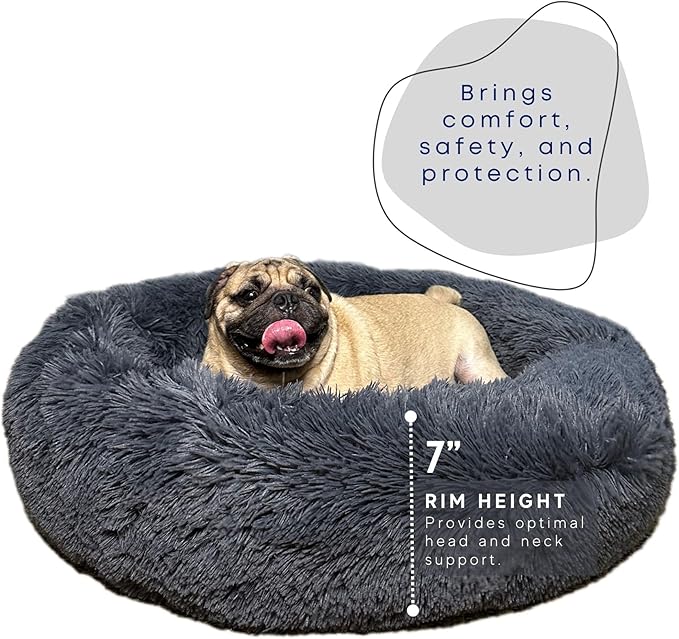 | Calming Dog Bed - Round Warming Polyester Bed for Cat and Dog - Durable Sleeping Cotton Bed with Comfortable - Machine Washable Mute Base Bed - Non-Slip Bed for All Breeds - Small - Grey
