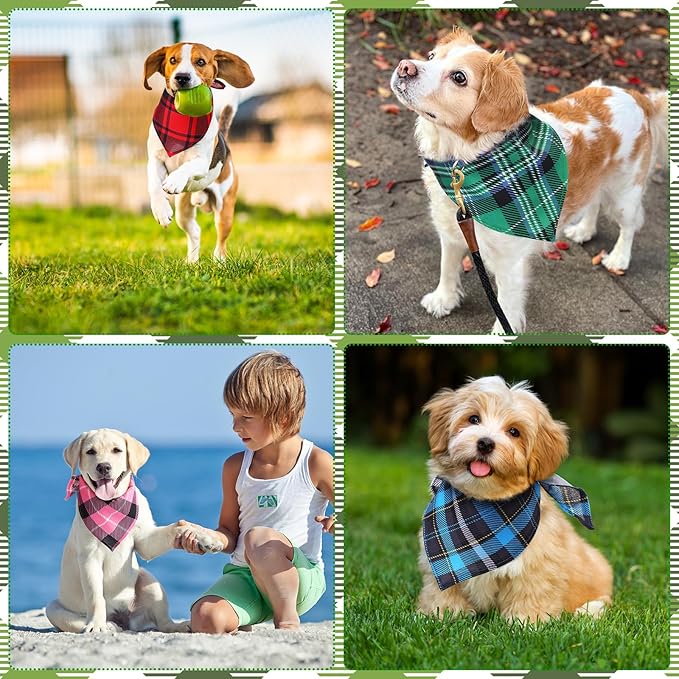 Amylove 120 Pcs Christmas Dog Bandanas Bulk Thanksgiving Day Holiday Triangle Dog Pack Puppy Kerchief Bandana Adjustable Pet Scarf for Pet Cat Costume Accessories Decor(Plaid)