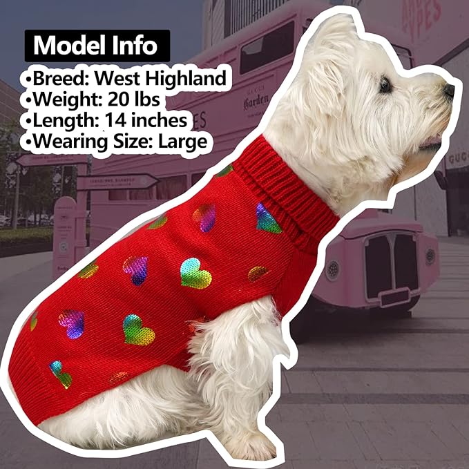 KYEESE Dog Sweaters Colorful Radiant Printing Love Design Dog Sweaters with Leash Hole Pet Sweater Pet Clothes,XS