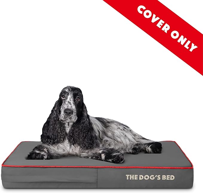 The Dog's Bed Replacement Outer Cover ONLY (Outer Cover ONLY - NO Bed, NO Waterproof Inner) for The Dog's Bed, Washable Oxford Fabric, Medium 4 Inches (Grey with Red Piping)