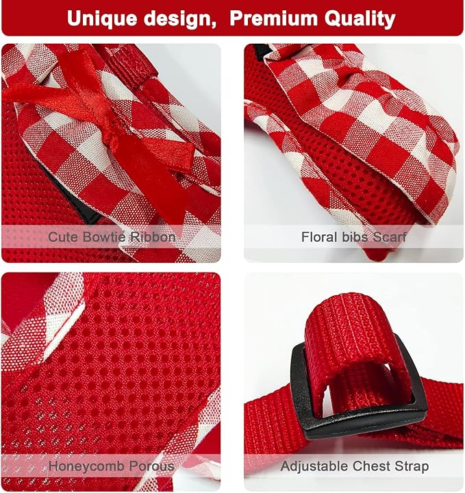 SuperBuddy Upgraded Soft Mesh Dog Harness, Super Breathable Lightweight Pet Harnesses for Puppy Dogs Outdoor Walking, Red Dog Harness -Medium