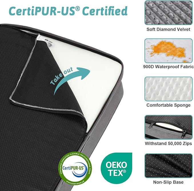 Dog Beds for Extra Large Dog, XXL Bolster Pet Couch with Waterproof Lining, Egg Crate Foam Sofa for Pets Up to 150 lbs, U-Shaped, 48x35x8 inch, Grey