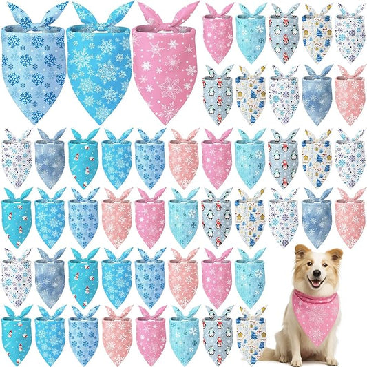 Weewooday 50 Pcs Winter Bandanas Bulk for Dogs Snowflake Cats Bandanas Charm Soft Triangle Bibs Adjustable Scarf for Small Medium Large Pets Winter Costume (31.5 x 21.7 X21.7 Inch)