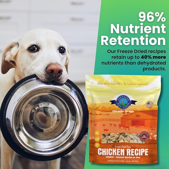Shepherd Boy Farms Freeze Dried Raw Dog Food, Chicken Recipe, All Natural, No Synthetics, Made in USA with Goat's Milk & Organic Produce, High Protein, Complete Meal (14oz)