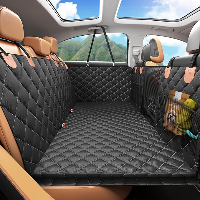 EcoNour Hard Bottom Back Seat Extender for Dogs | Holds 400 Lbs Fits Sedan, SUV and Truck | Waterproof Backseat Cover for Dogs in Car | Seat Protector for Dog | Car Dog Hammock Cradle - 51x63 inches