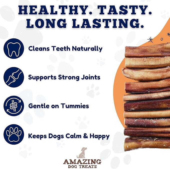Amazing Dog Treats - 6 Inch Extra Thick Bully Sticks (50 Count) - Bulk Bully Sticks for Dogs - No Hide Bully Stick Dog Bones