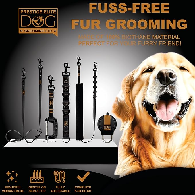 Prestige Elite - Grooming loops for Dogs, Groomers Helper, Grooming Loops for Pet Groomers Adjustable Bio Thane Dog Grooming Loop, Belly Strap, Grooming Noose, Waterproof Extension Strap & Suction Cup