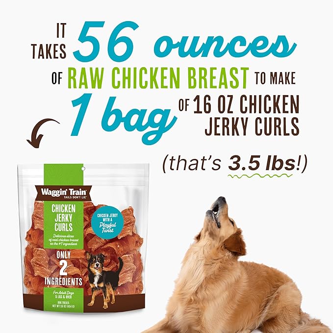 Waggin' Train Chicken Jerky Curls Limited Ingredient, High Protein, Grain Free Dog Jerky Treat - 16 oz. Pouch