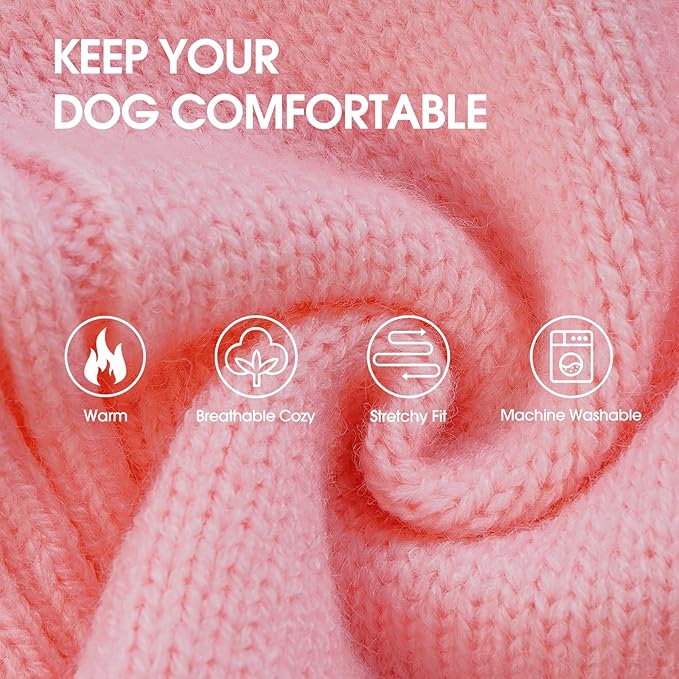 IECOii Dog Sweaters for Medium Dogs Girl Boy,Holiday Knit Doggy Sweatshirt with Sleeve,Turtleneck Thick Warm Dog Sweaters for Winter,Pullover Knitwear for French Bulldog,Boston Terrier (Pink, L)