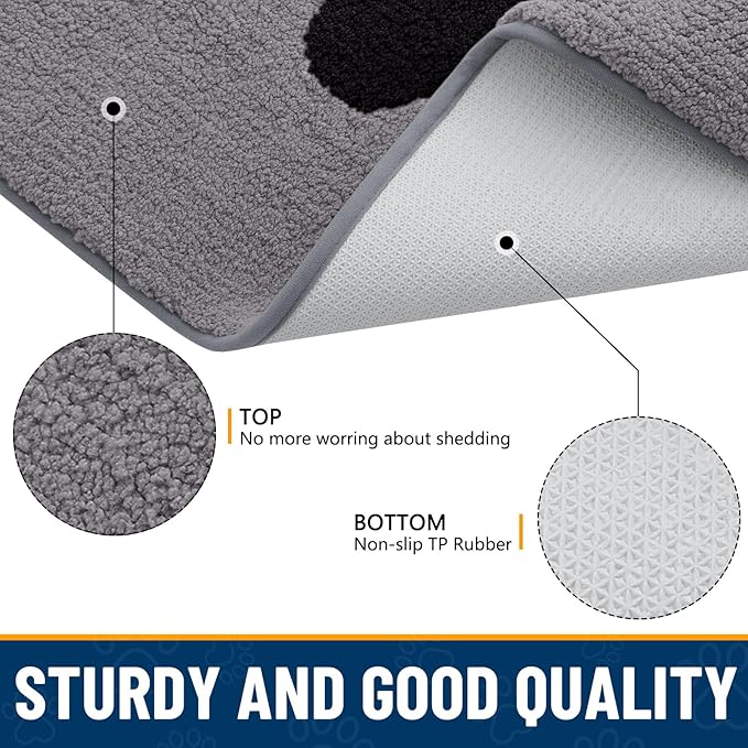 Smiry Dog Door Mat for Muddy Paws 30x20, Dirt Trapper Non Slip Washable Indoor Doormats, Absorbent Entryway Carpet for Inside Floor, Grey