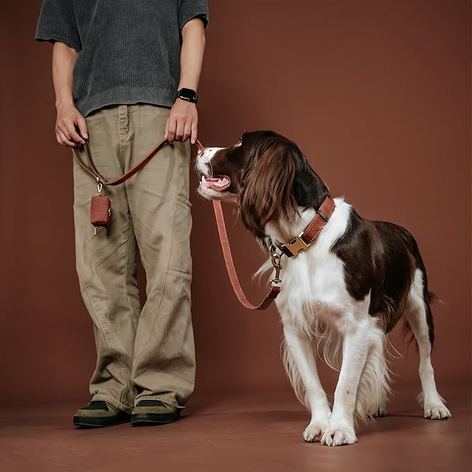 Didog Soft PU Leather Dog Collar for Large Dogs,Classic Adjustable Wide Dog Collars with Quick Release Metal Buckle,Easy Clean and Comfortable with Nylon Lining,Brown,XL Neck 17-26", Width 1¼''