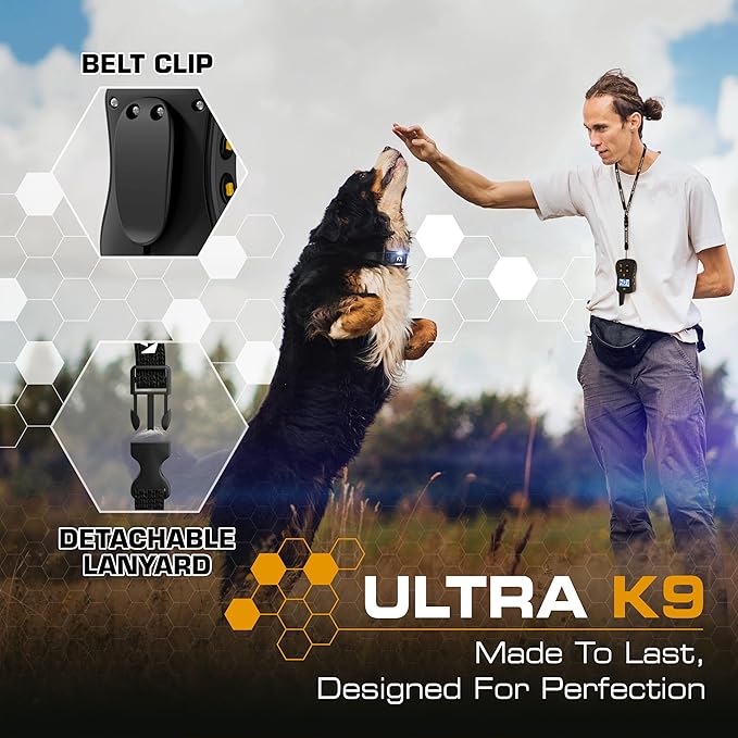 INVIROX Dog Shock Collar [Ultra K9] 124 Training Levels, 4 Powerful Modes with Night-Light and ¾ Mile Range 100% Safe Dog Training Collar for Large Dogs IP67 Waterproof (Double Receiver)