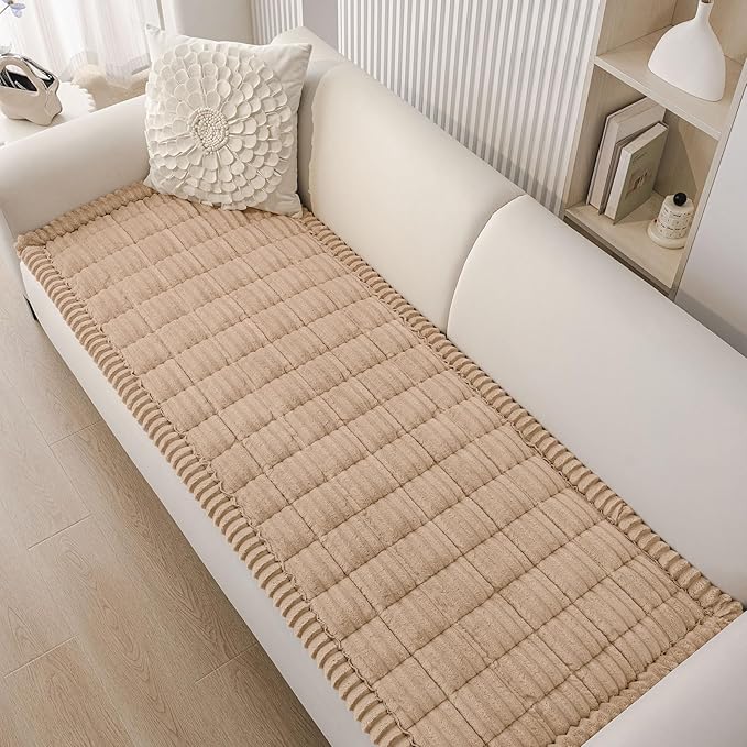 Smiry Couch Cover for Dogs Washable, Non Slip Fuzzy Pet Couch Covers for 3 Cushion Sofa Pet Friendly, Thick Soft Sofa Slipcovers Cushion Protector (Khaki, 27.6" x 59")