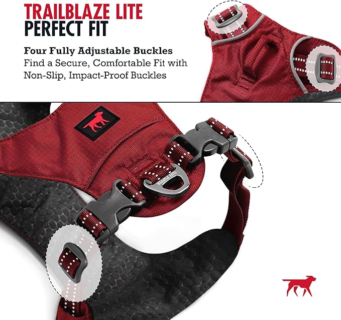 Tuff Pupper All-Day Wear Dog Harness | for Walking, Trail Running, Hiking | Front & Back Leash Clips | Reflective Trim | Easy On/Off Buckles | Lightweight Breathable | No Pull Design (XXS, Red)