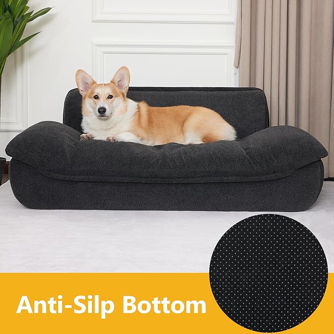 Lovupet Dog Couch for Large Breed, Fabric Dog Sofa Bed with Anti-Slip Bottom, PS215 (Black)