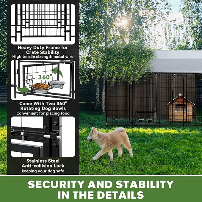 Vagger 6x4x5FT Outdoor Dog Kennel for Large Dogs,Extra Large Welded Wire Fence Playpen for Outside,Newly Upgraded Security Door Lock and Panel Connector/UV-Resistant Waterproof Roof Cover