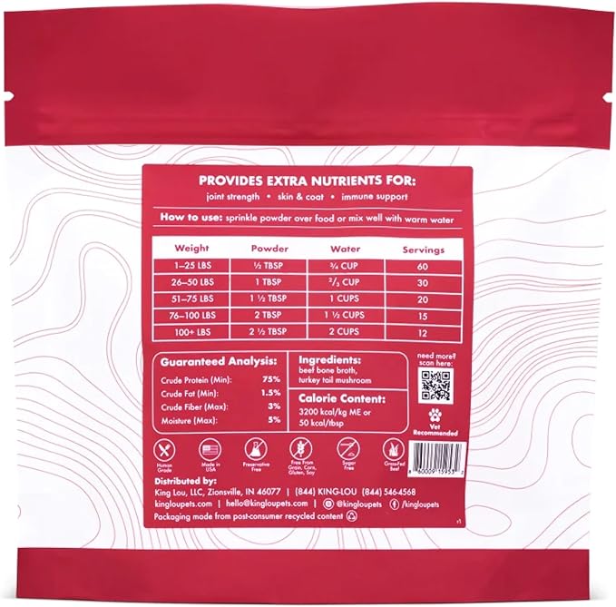 King Lou Pets - Bone Broth Booster Holistic Defense - Beef Bone Broth and Turkey Tail Mushroom - Meal Topper for Dogs and Cats - Food Topper for Immune Support