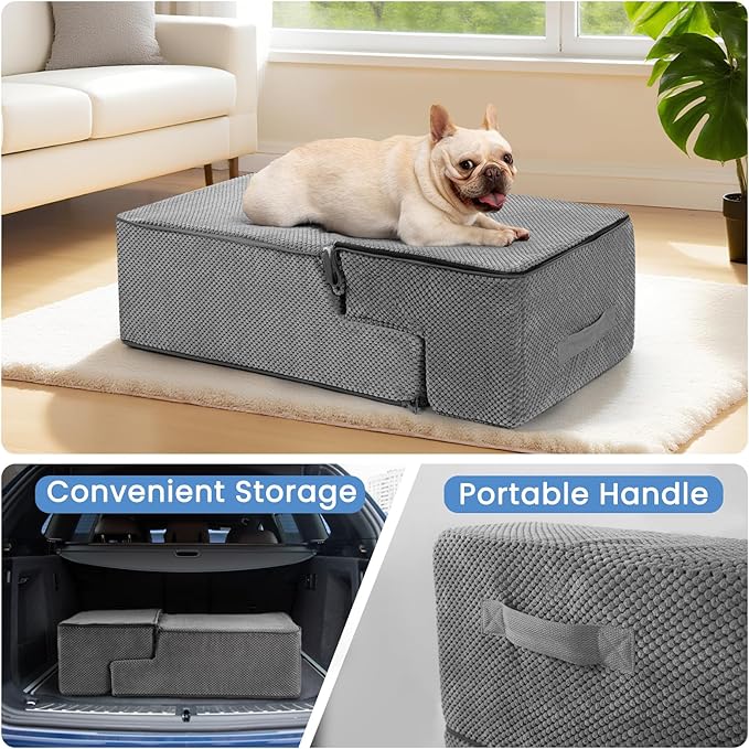 Dog Stairs for Bed 18.5" H, 4-Step Dog Steps for Small Dogs and Cats, Indoor Non-Slip Balanced Pet Stairs are Suitable for Puppy, Older Cat,Gery