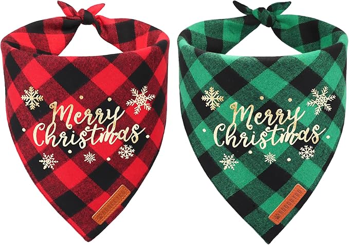 ADOGGYGO 2 Pack Christmas Dog Plaid Bandana Triangle Bib Set Pet Christmas Bandanas Scarf Accessories for Small Dogs Pets (Small)