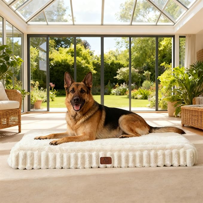 Orthopedic Dog Bed for XXL Jumbo Dog, Waterproof Pet Bed,Non-Slip Bottom and Egg-Crate Foam with Removable Washable Cover Crate Bed,Cream,47"x29"x4"