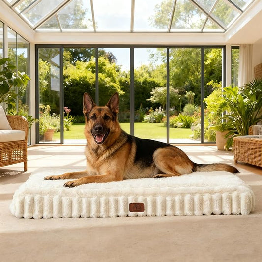 Orthopedic Dog Bed for XXL Jumbo Dog, Waterproof Pet Bed,Non-Slip Bottom and Egg-Crate Foam with Removable Washable Cover Crate Bed,Cream,47"x29"x4"