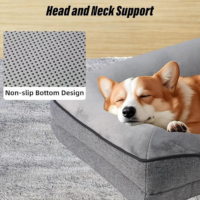Orthopedic Egg-Shaped Sponge Dog Bed Medium Size Dog with Sides, Removable Cover and Non-Slip Bottom (Grey, 42 * 32 * 8.5)