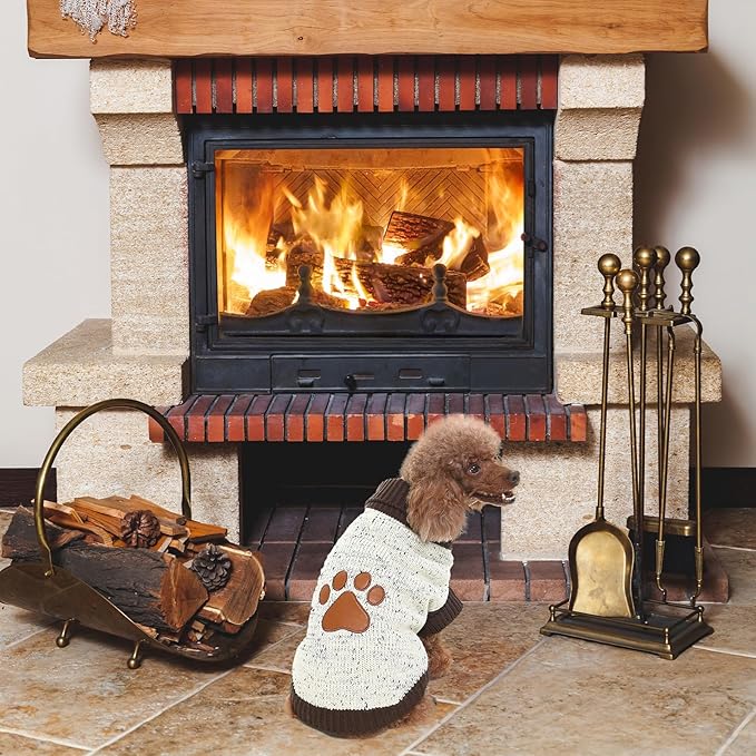 BINGPET Turtle Neck Dog Sweater - Brown Bone Pattern - Puppy Winter Warm Cloth for Small Medium Large Dogs