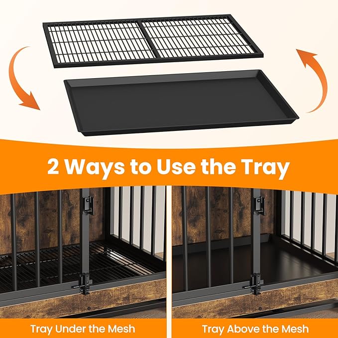 Dog Crate Furniture, 38 Inch Indoor Dog Kennel for Medium Dogs Up to 50 LBS, Heavy Duty Wooden Pet Cage End Table with 3 Doors, Alloy Steel Frame & Removable Tray