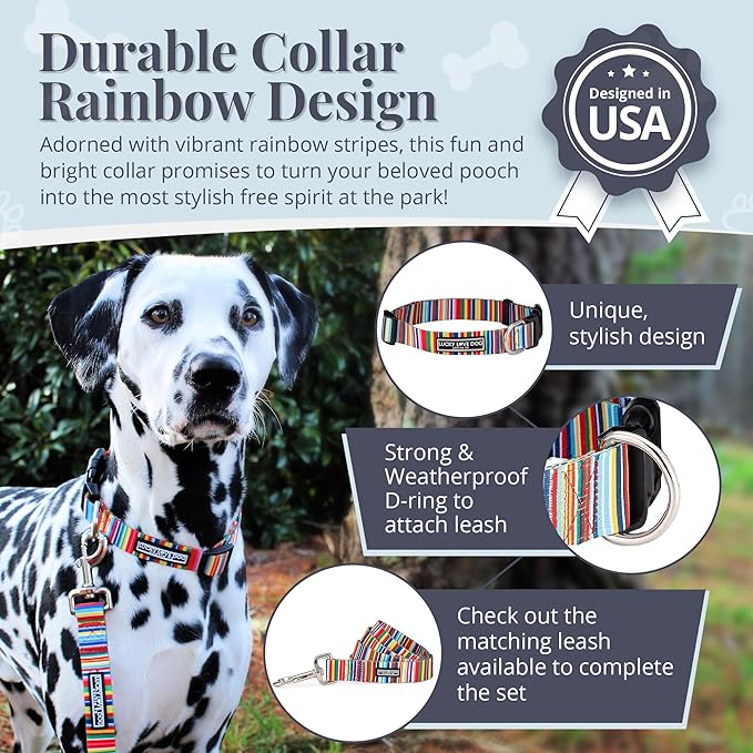 Lucky Love Dog - Adjustable Dog Collar with Easy Click Buckle for Small to Large Ones, Durable, & Comfortable for Male & Female Dogs, Pet Collar for Puppies & Adult Dogs - Hippie, Medium