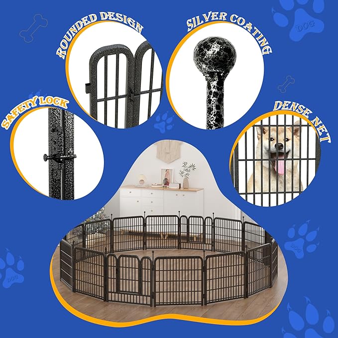 Dog Playpen Outdoor/Indoor,24" Height 16 Panels Dog Fence,Dog Pen with Anti-Rust Coating for Medium/Small Dogs, Puppy, Portable Pet Playpen for Yard, RV, Camping
