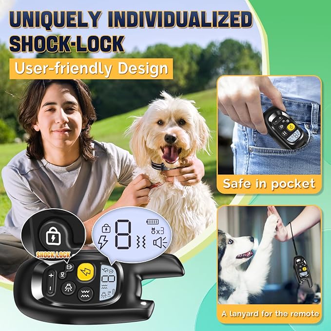 Dog Shock Collar for 2 Dogs - [2025 Newly Upgraded] Dog Training Collar with Remote,Rechargeable E-Collars Waterproof Collars with Unique Shock-Lock Keypad for Large Medium Small Dogs All Breeds