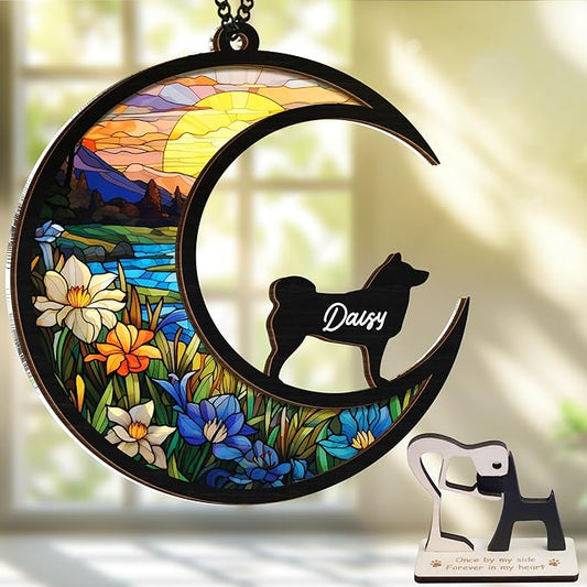 6'' Shiba Inu Dog Memorial Suncatcher & Pet Lover Sign Gift Personalized Dog Name Ornament Window Hanging Pet Loss Sympathy Gift
