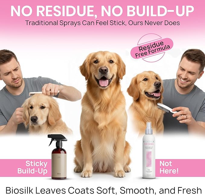 BioSilk Silk Therapy Detangling Plus Shine Protecting Mist for Dogs | Best Detangling Spray for All Dogs & Puppies for Shiny Coats and Dematting | 8 Oz - Pack of 6