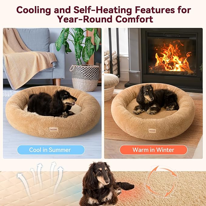 Self-Warming Calming Donut Dog Bed for Large Dogs – Orthopedic Memory Foam Round Dog Bed for Anxiety Relief & Senior Joint Support, Waterproof Liner, Washable Removable Cover & Non-Slip Bottom